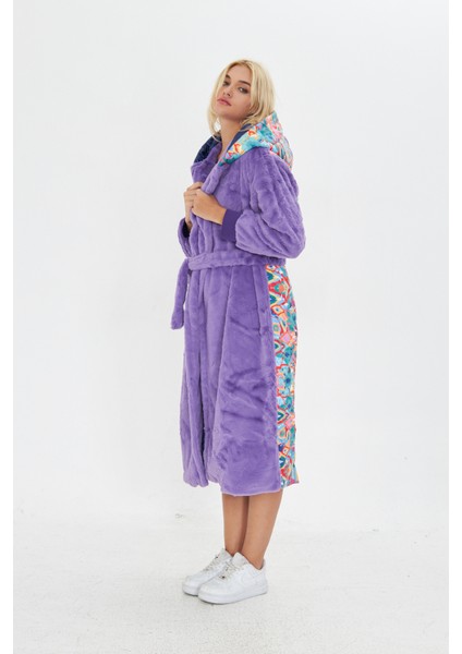 Mor Yumuşacık Pelüş Arkası Desenli Polar indirimleri