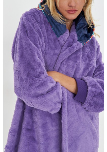 Mor Yumuşacık Pelüş Arkası Desenli Polar