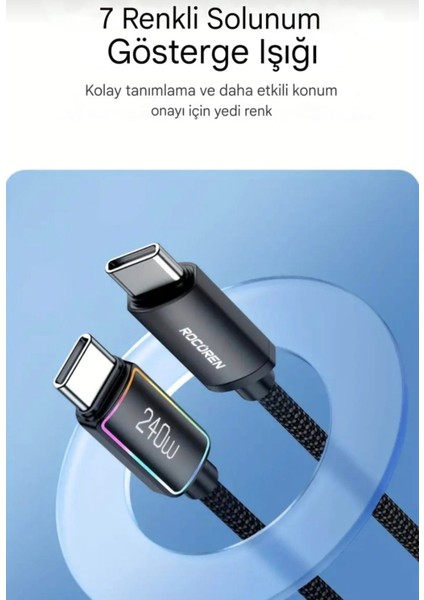 2-Metre 240W Ce/fc/rohs Lisanslı Type-C To Type-C Süper Hızlı Şarj ve Data Veri Kablosu Örgülü Sağlam