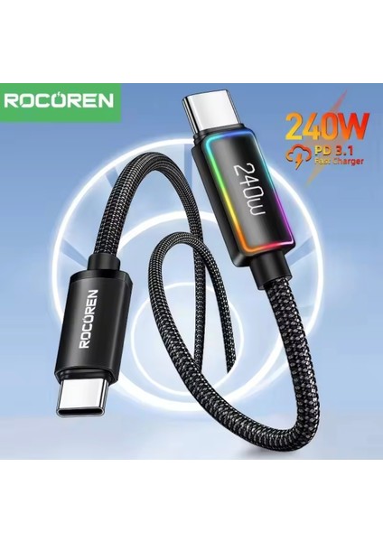 2-Metre 240W Ce/fc/rohs Lisanslı Type-C To Type-C Süper Hızlı Şarj ve Data Veri Kablosu Örgülü Sağlam