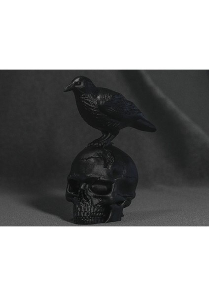 Karga ve Iskelet Heykeli –15 cm , Karanlık ve Gotik Zarafet, Raven And Skull, Kuzgun