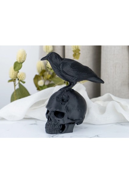 Karga ve Iskelet Heykeli –15 cm , Karanlık ve Gotik Zarafet, Raven And Skull, Kuzgun fiyatları