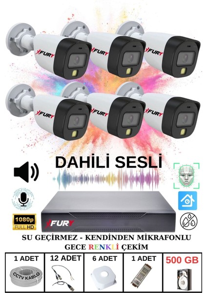 6 Lı Sesli Gece Renkli Görüş Güvenlik Kamerası Su Geçirmez Güvenlik Kamerası Seti 500GB fiyatları