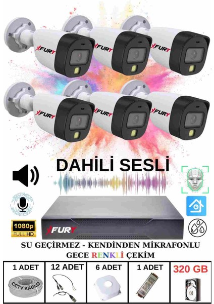 6 Lı Sesli Gece Renkli Görüş Güvenlik Kamerası Su Geçirmez Güvenlik Kamerası Seti 320GB fiyatları