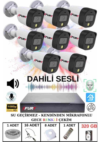 8 Li Sesli Gece Renkli Görüş Güvenlik Kamerası Su Geçirmez Güvenlik Kamerası Seti 320GB fiyatları
