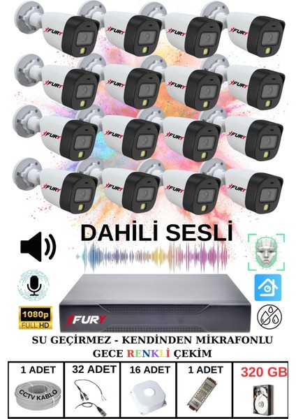 16 Lı Sesli Gece Renkli Görüş Güvenlik Kamerası Su Geçirmez Güvenlik Kamerası Seti 320GB fiyatları