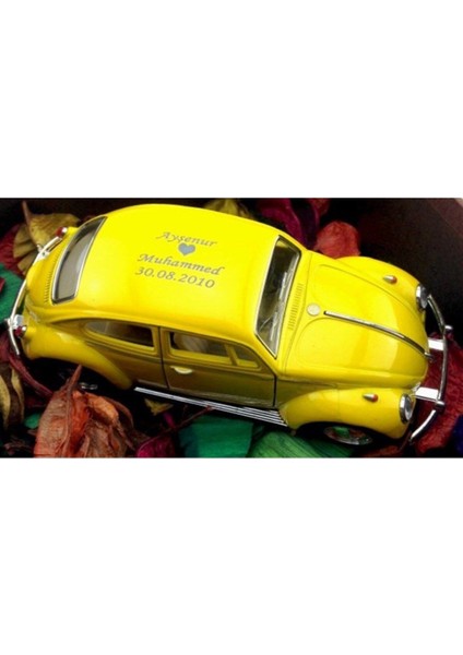 Isme Özel Sarı Metal Vosvos Çek Bırak araba Büyük Boy Uzun Model 12 cm