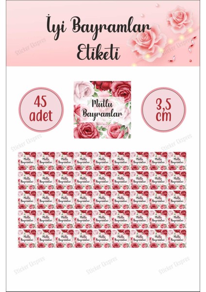 Kare Şeklinde Pembe Kırmızı Güllü Iyi Bayramlar Etiketi Ramazan Bayramı Kurban Bayramı Sticker