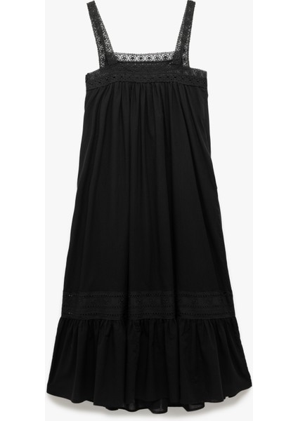 Pamuklu Dantel Detaylı Kare Yaka Uzun Askılı Elbise fiyatları