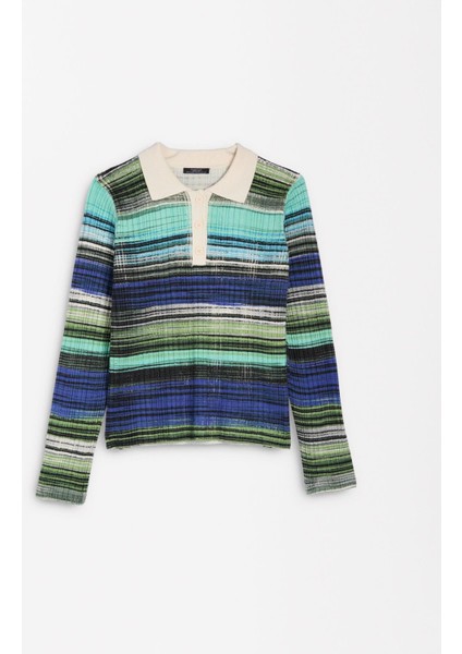 Çizgili Örme Sweatshirt