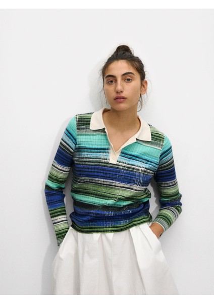Çizgili Örme Sweatshirt