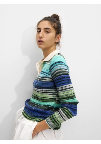 Çizgili Örme Sweatshirt