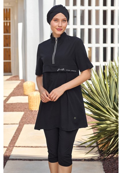 Kısa Kollu Spor Likra Yarı Kapalı Mayo Yetta 1603 Siyah