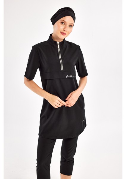 Kısa Kollu Spor Likra Yarı Kapalı Mayo Yetta 1603 Siyah fiyatları