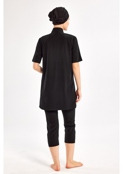 Kısa Kollu Spor Likra Yarı Kapalı Mayo Yetta 1603 Siyah fırsatları