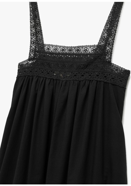 Pamuklu Dantel Detaylı Kare Yaka Uzun Askılı Elbise modelleri