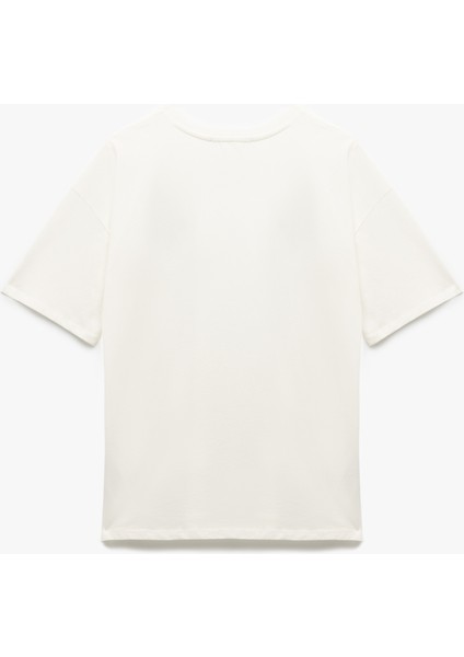Minimal Nakışlı Kısa Kollu Pamuklu Bisiklet Yaka Oversize Tişört