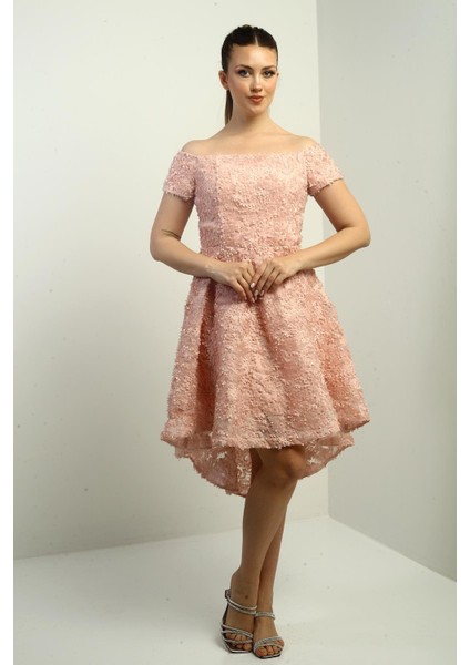 Kadın Madonna Yaka Önü Kısa Arkası Uzun Astarlı 3 Boyut Çiçekli Elbise fiyatları