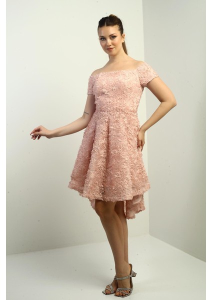 Kadın Madonna Yaka Önü Kısa Arkası Uzun Astarlı 3 Boyut Çiçekli Elbise modelleri