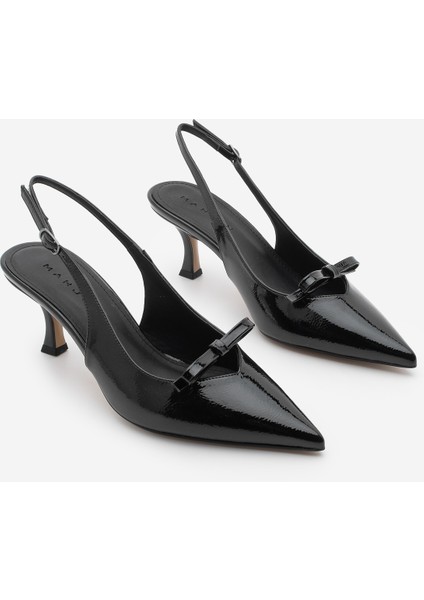 Kadın Stiletto Sivri Burun Fiyonk Detaylı Arkası Açık Topuklu Ayakkabı Nutge