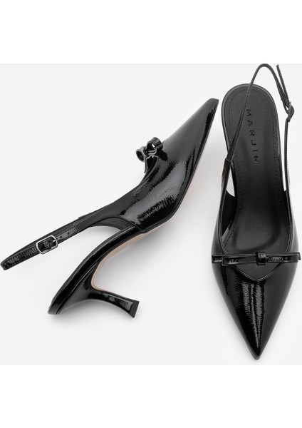 Kadın Stiletto Sivri Burun Fiyonk Detaylı Arkası Açık Topuklu Ayakkabı Nutge