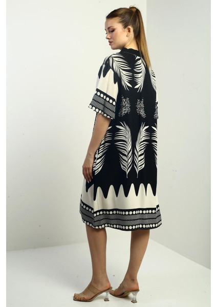 Kadın Yaprak Desenli Cepli Oversize Kısa Elbise fırsatları