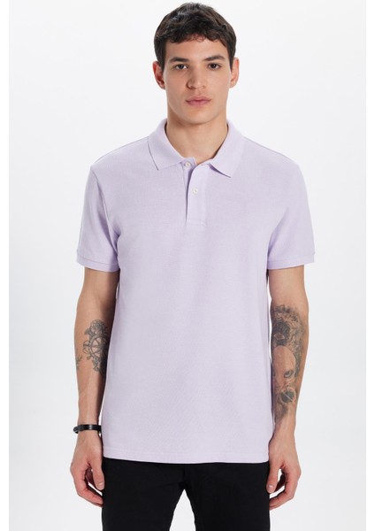 Erkek Slim Fit Dar Kesim %100 Pamuk Lila Polo Yaka Tişört