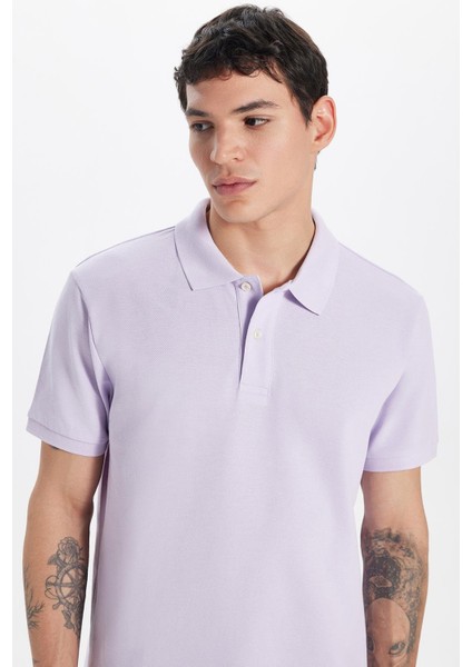 Erkek Slim Fit Dar Kesim %100 Pamuk Lila Polo Yaka Tişört fiyatları