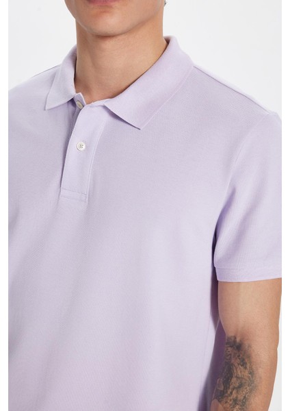 Erkek Slim Fit Dar Kesim %100 Pamuk Lila Polo Yaka Tişört fırsatları