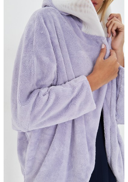 Lila Sevgililer Günü Sıcacık Yumuşacık Peluş Polar Panço