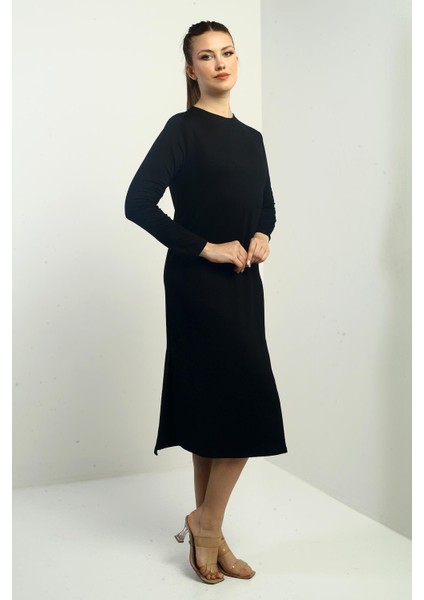 Kadın Kristal Basic Yandan Yırtmaçlı Midi Elbise fiyatları