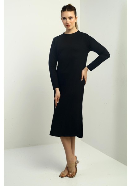 Kadın Kristal Basic Yandan Yırtmaçlı Midi Elbise modelleri