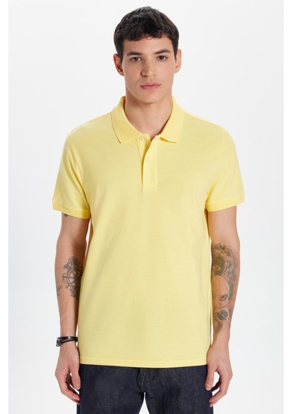 Erkek Slim Fit Dar Kesim %100 Pamuk Sarı Polo Yaka Tişört
