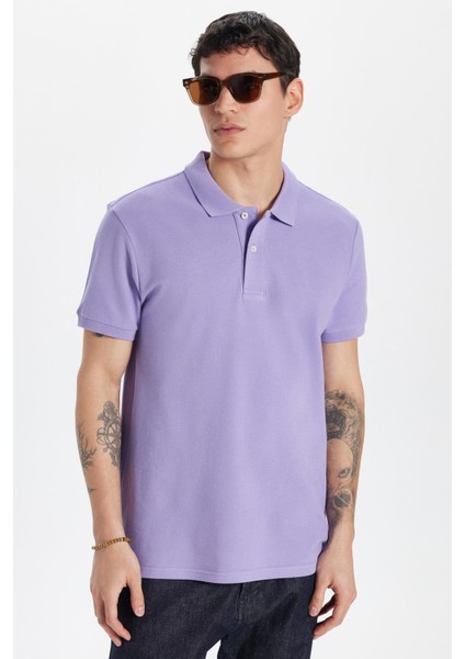Erkek Slim Fit Dar Kesim %100 Pamuk Eflatun Polo Yaka Tişört fırsatları