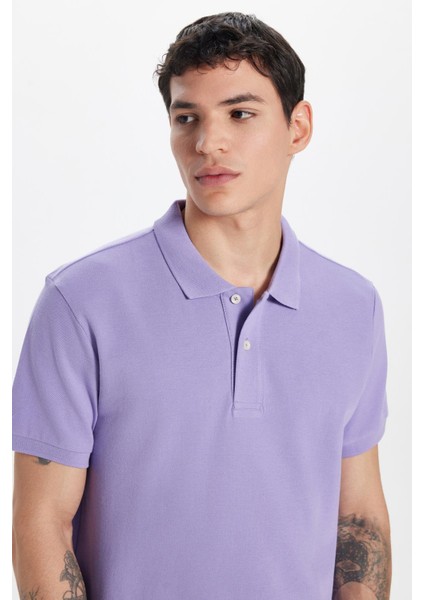 Erkek Slim Fit Dar Kesim %100 Pamuk Eflatun Polo Yaka Tişört fiyatları