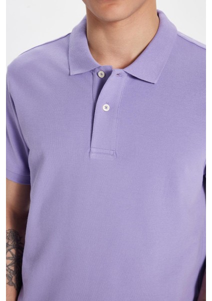 Erkek Slim Fit Dar Kesim %100 Pamuk Eflatun Polo Yaka Tişört modelleri