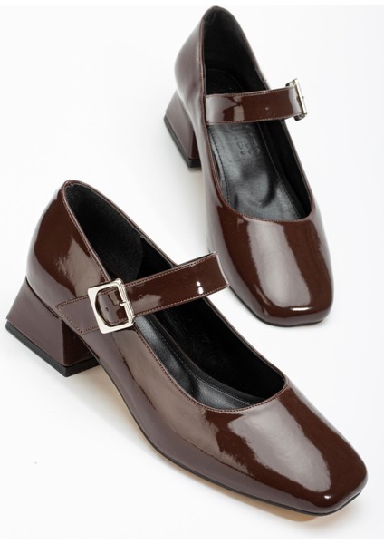 ST-006 Kahverengi Rugan Günlük 4 cm Topuklu Bayan Ayakkabı