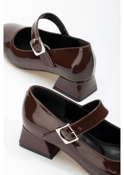 ST-006 Kahverengi Rugan Günlük 4 cm Topuklu Bayan Ayakkabı