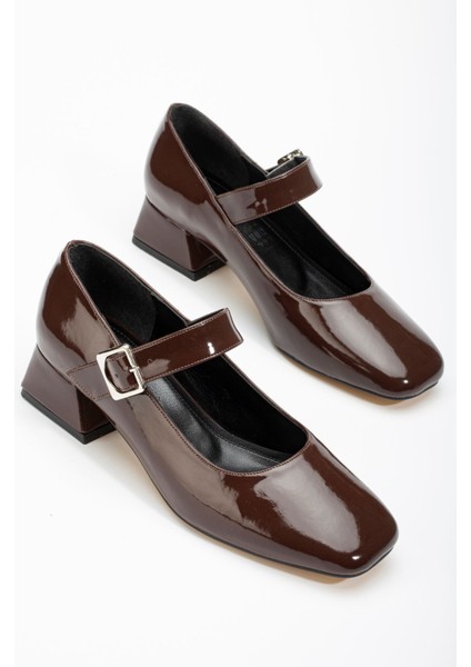 ST-006 Kahverengi Rugan Günlük 4 cm Topuklu Bayan Ayakkabı