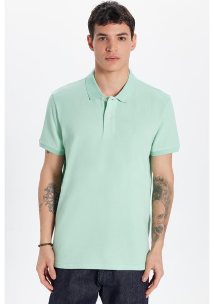Erkek Slim Fit Dar Kesim %100 Pamuk Yeşil Polo Yaka Tişört