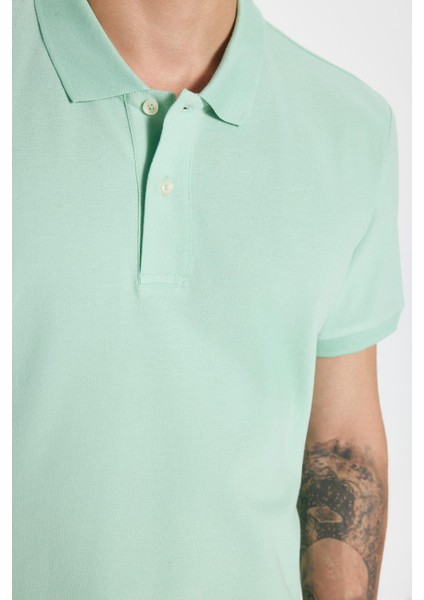 Erkek Slim Fit Dar Kesim %100 Pamuk Yeşil Polo Yaka Tişört modelleri