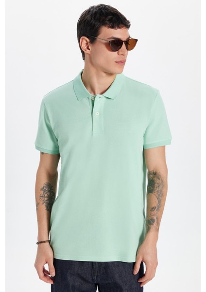 Erkek Slim Fit Dar Kesim %100 Pamuk Yeşil Polo Yaka Tişört fırsatları