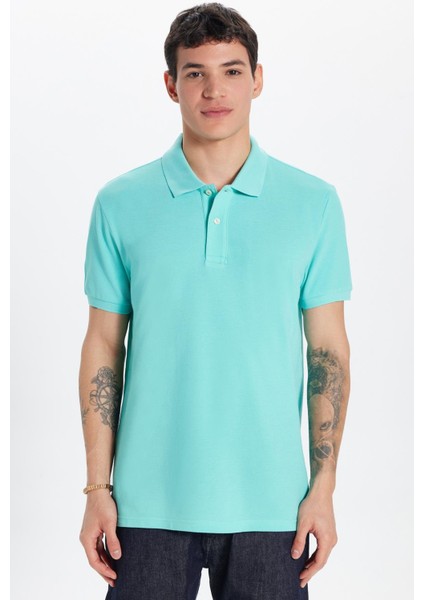 Erkek Slim Fit Dar Kesim %100 Pamuk Yeşil Polo Yaka Tişört