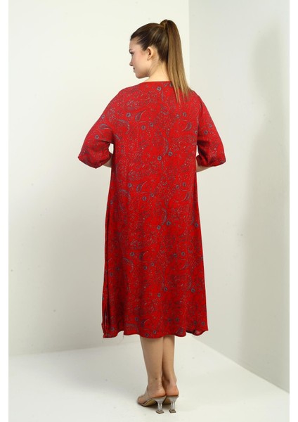 Kadın Şal Desenli Cepli Oversize Elbise