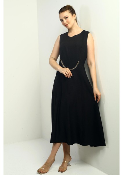 Kadın Zincir Detaylı Midi Elbise