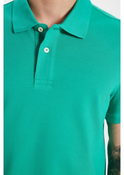 Erkek Slim Fit Dar Kesim %100 Pamuk Yeşil Polo Yaka Tişört fırsatları