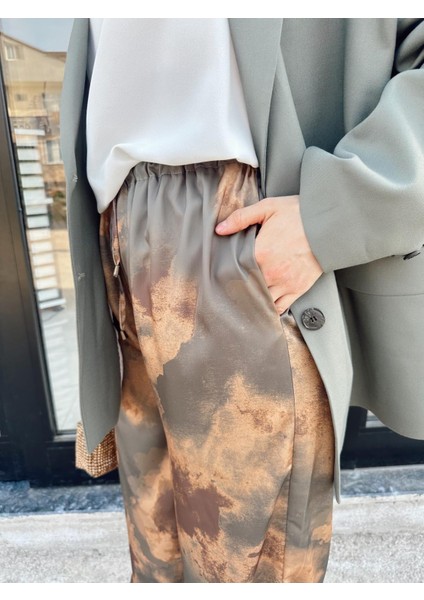 Etnik Desen Saten Pantolon Yeşil modelleri