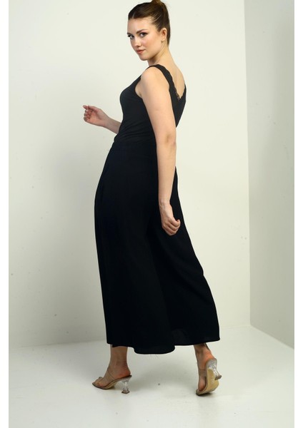 Kadın Beli Lastikli Cepli Nakış Detaylı Palazzo Pantolon fırsatları