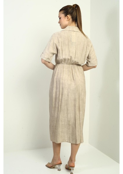 Kadın Tek Cepli Yarım Düğmeli Önü Yırtmaçlı Degrade Elbise fırsatları