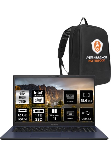 Expertbook B1 Intel Core I5 1335U 12GB 1tb SSD 15.6" Fhd Windows 11 Home Taşınabilir Bilgisayar & Per4 Çanta B1502I58512B1DP333